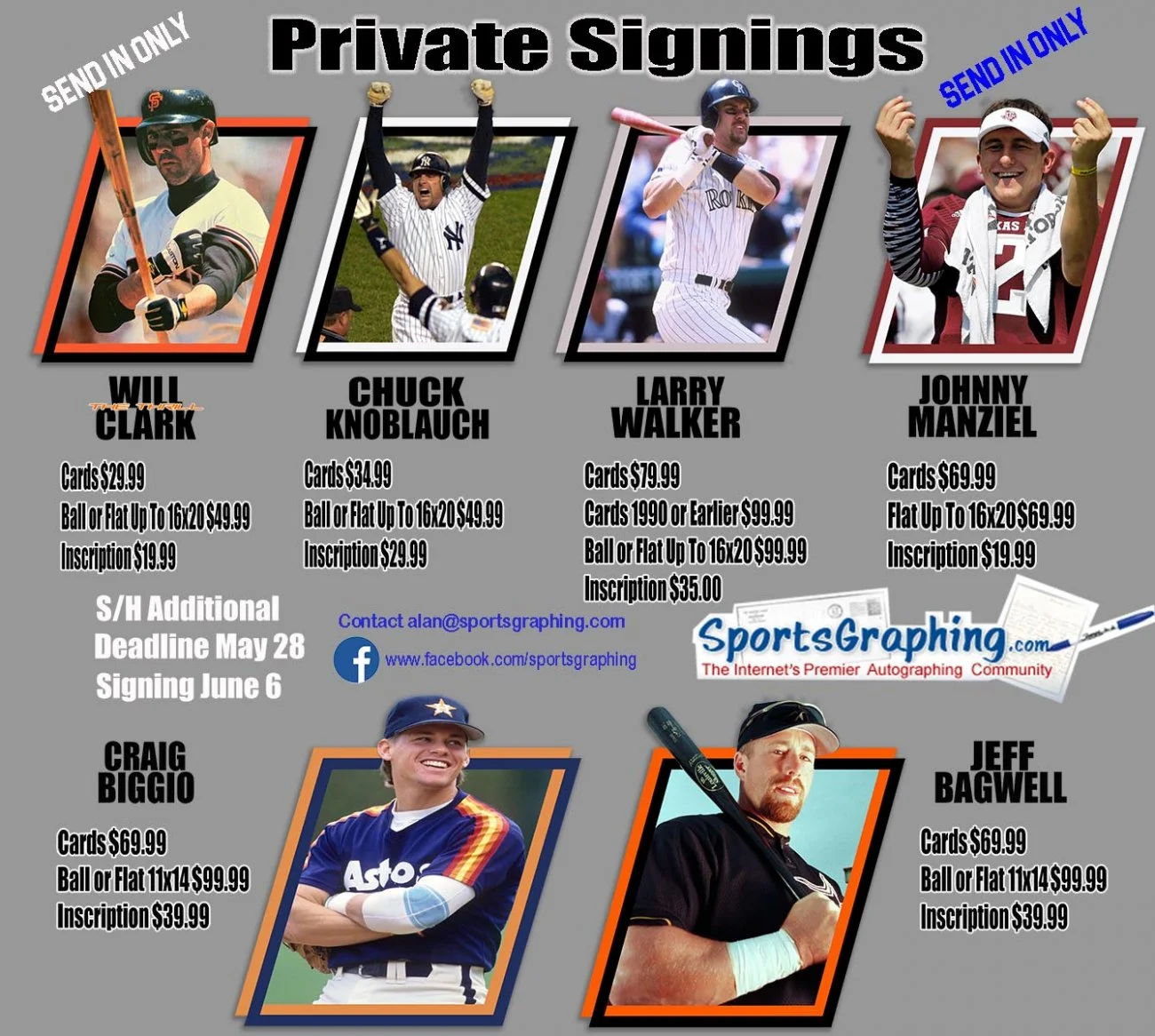 [Sportsgraphing.com] Walker, Bagwell, Biggio, Clark, Knoblauch and Manziel Private Signings June 6th
